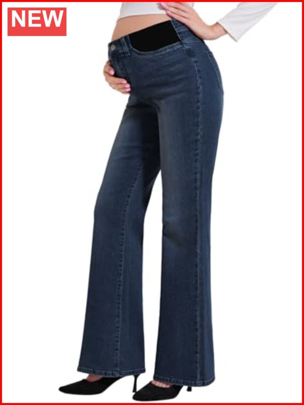Maternity Flare Jeans Mid-Rise Stretchy Bootcut Denim Pregnancy Pants